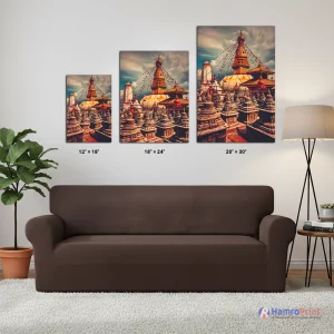 Boudhanath Stupa canvas wall art available in small 12x18 medium 18x24 and large 20x30 inches – premium gallery-grade Nepali Buddhist home decor printed fresh to order in Canada by Hamro Print