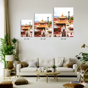 Pashupatinath Temple canvas wall art displayed in a living room — premium Nepali home decor made in Canada by Hamro Print