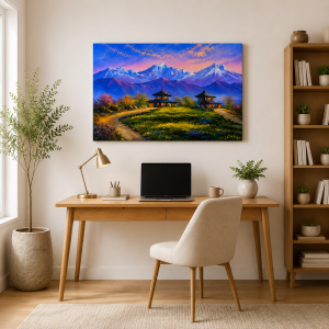 Nepal Himalayan Village Canvas Art with colourful mountain landscape