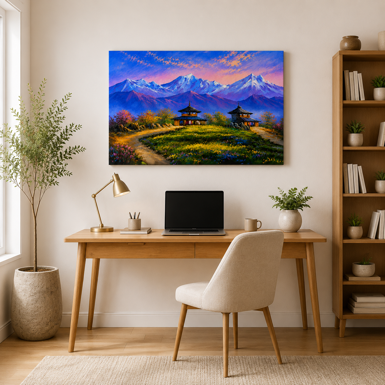Nepal Himalayan Village Canvas Art with colourful mountain landscape